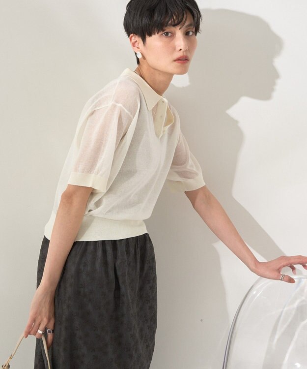 AMERICAN HOLIC ウォッシャブルシアーニット半袖ポロシャツ Ivory