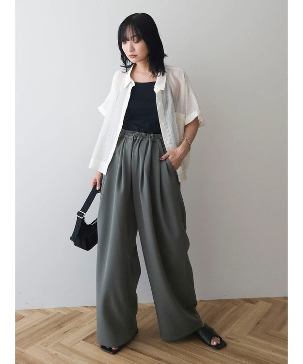 Green Parks シアーストライプショート丈シャツ Off White