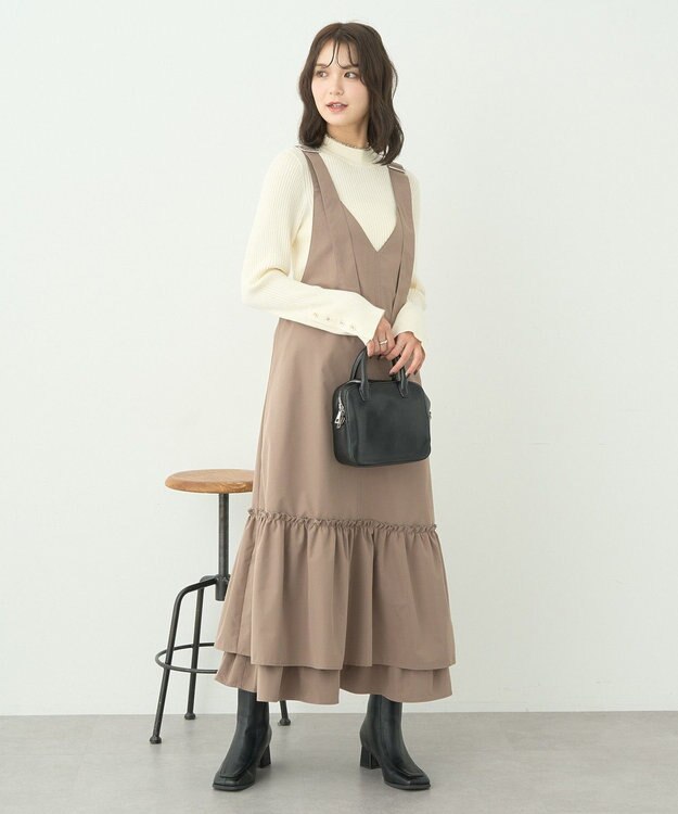 earth music&ecology スリーブ釦ニットプルオーバー Ivory