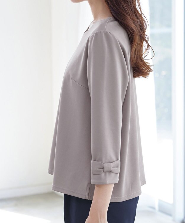 Tiaclasse 【洗える】リボン袖ポンチトップス グレージュ