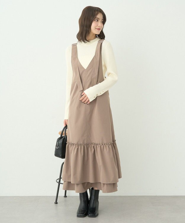 earth music&ecology スリーブ釦ニットプルオーバー Ivory