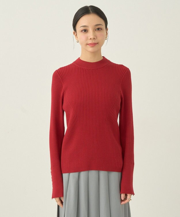 earth music&ecology スリーブ釦ニットプルオーバー Red