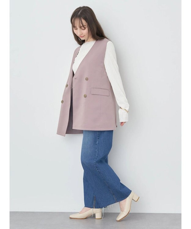 earth music&ecology ノーカラージレ Pink Beige