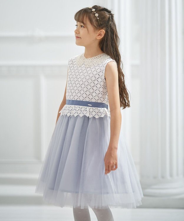 組曲 KIDS 【150-160㎝】フラワーレース ドレス サックスブルー系