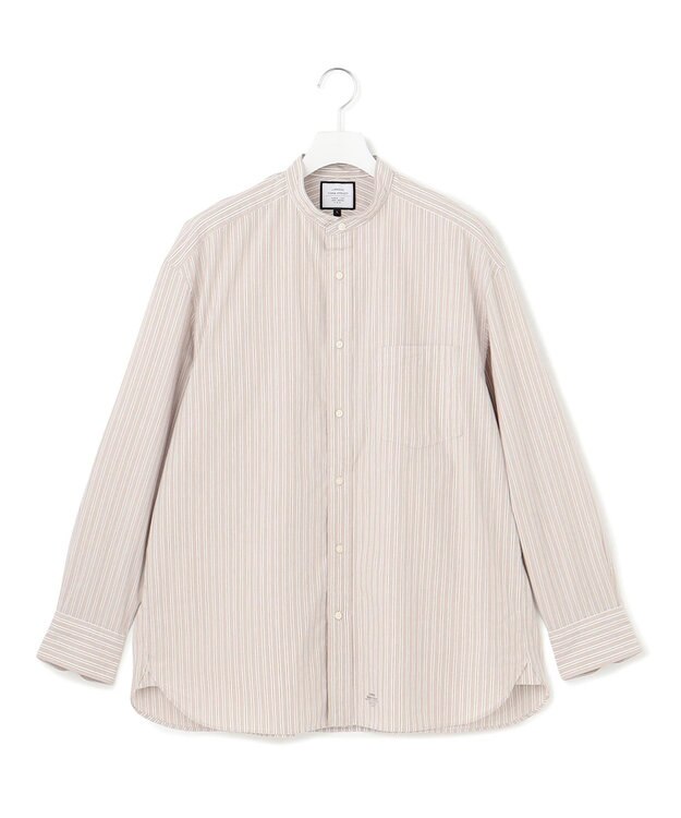 J.PRESS YORK STREET 【UNISEX】タイプライターストライプ バンドカラーシャツ ブラウン系1