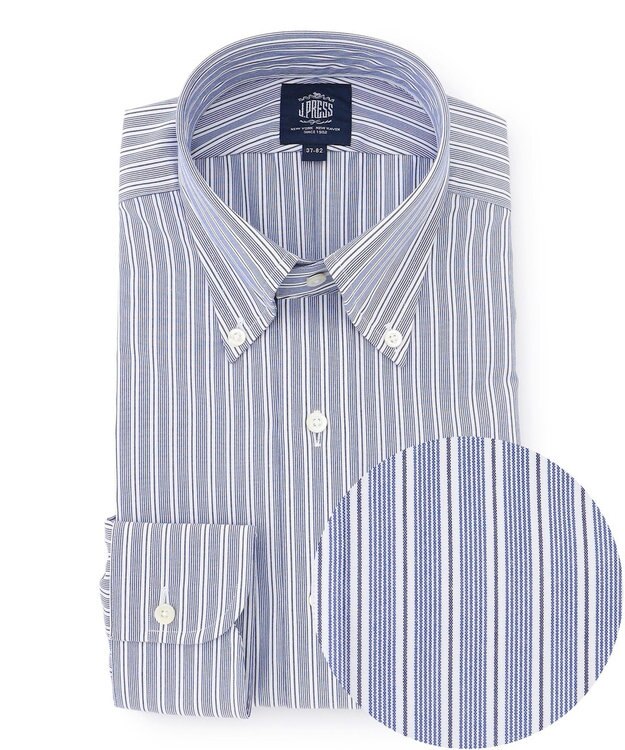 J.PRESS MEN 【PREMIUM PLEATS / 形態安定】イングリッシュストライプ ドレスシャツ / B.D. ネイビー系1
