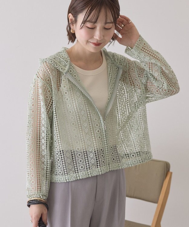 AMERICAN HOLIC 【先行予約】幾何学レースフードシャツ Light Green