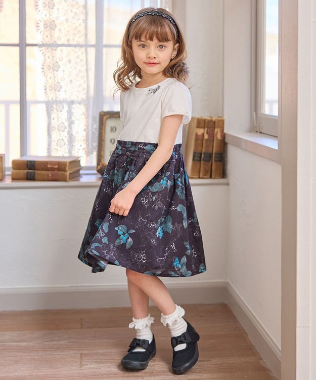 ANY KIDS ドッキング レトロ花柄 ワンピース ネイビー