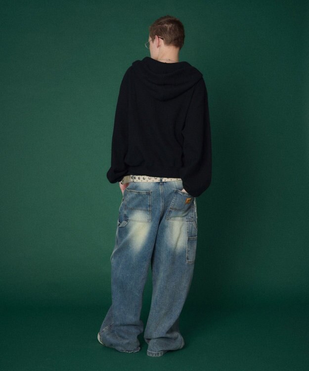 WEGO 【ユニセックス着用ITEM】ワッフルグラフィックカットZIPパーカー ブラック