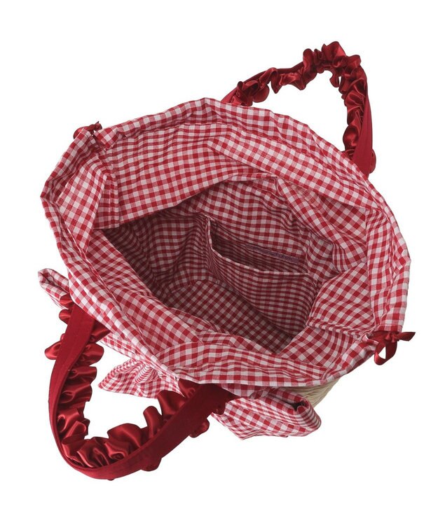 Maison de FLEUR リボンメイズフリルハンドルカゴバッグ Red