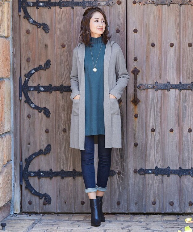 Tiaclasse L 【洗える】もっちり柔らかいハーフリブニットチュニック ブルー