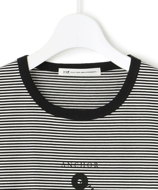 23区 【洗える】アンカーロゴプリント 半袖 Tシャツ ブラック×ホワイトボーダー