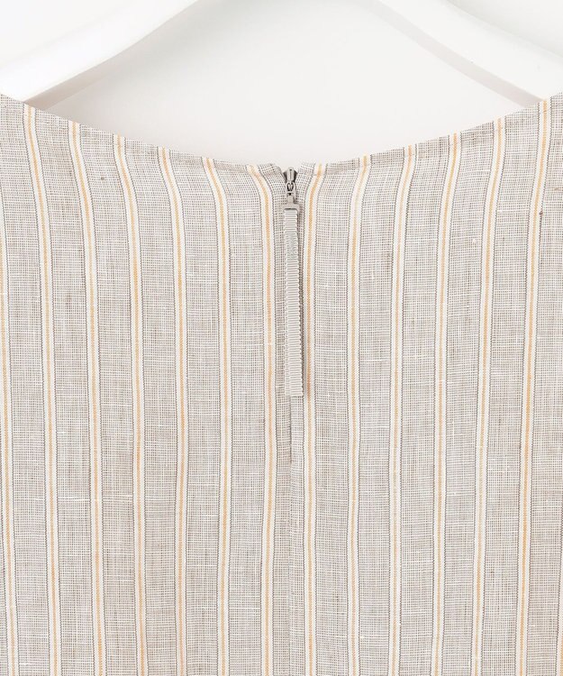 自由区 【洗える】リネンストライプ ボートネックブラウス ベージュ系1