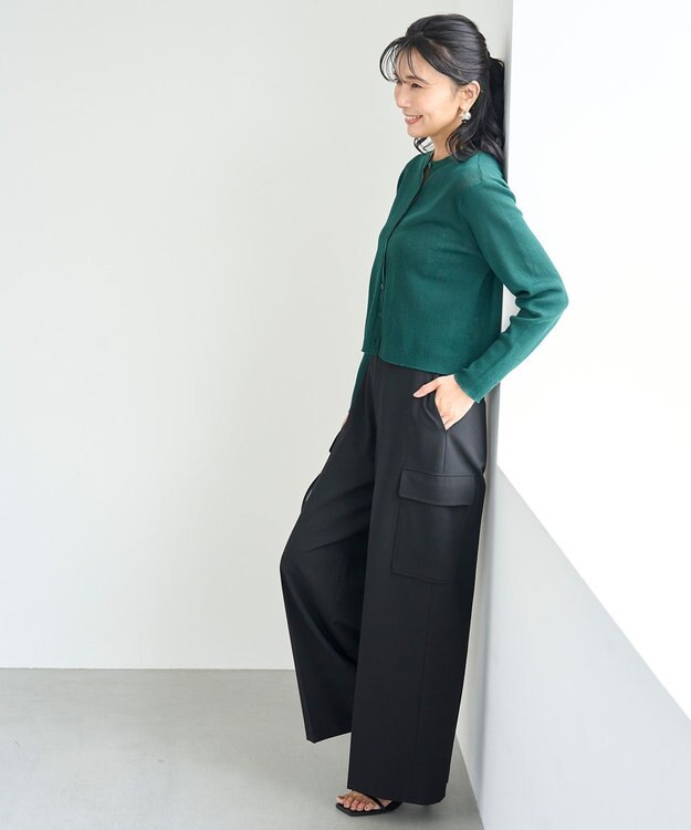 UNFILO ウールライク カーゴワイドパンツ ブラック