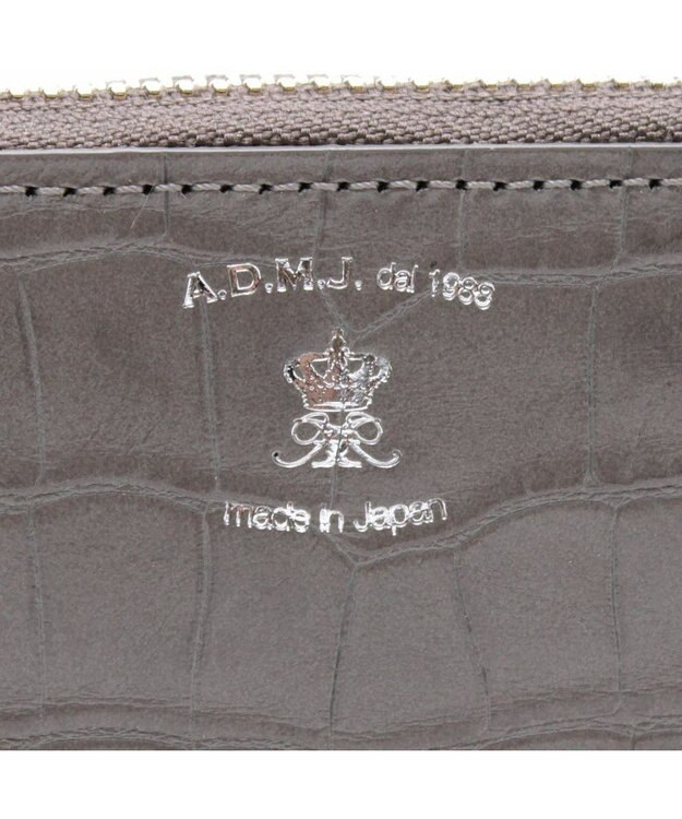 A.D.M.J. 牛革クロコ型押し ラウンドファスナーウォレット SMOKE