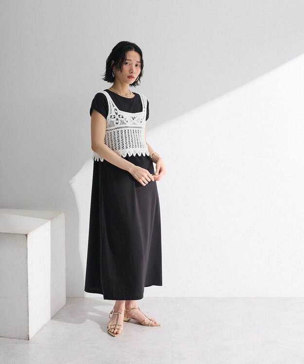 Green Parks SET2点クロシェベスト＋ワンピース Black