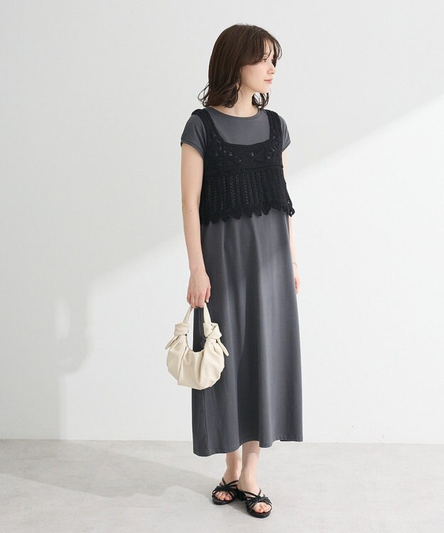 Green Parks SET2点クロシェベスト＋ワンピース Black