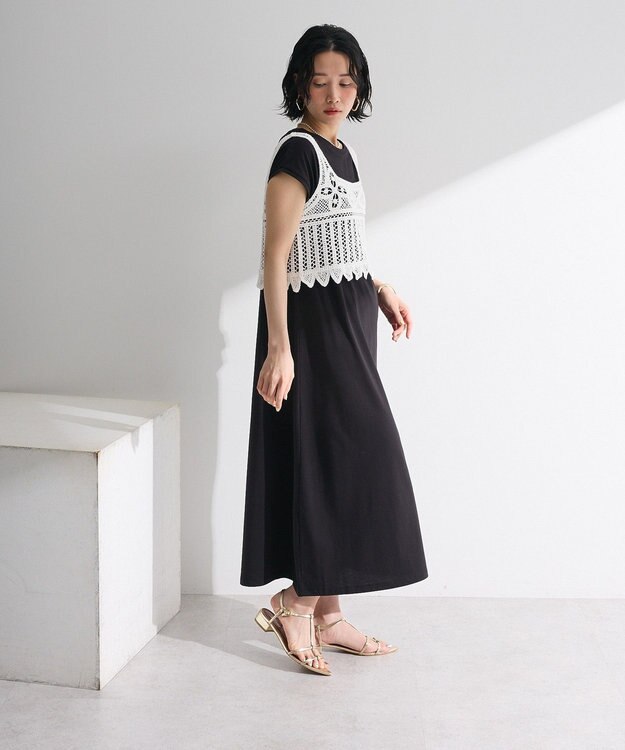 Green Parks SET2点クロシェベスト＋ワンピース Black