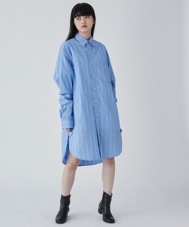 WEGO ストライプロングシャツ ブルーストライプ