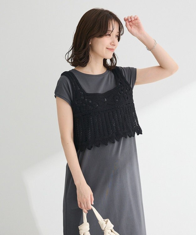 Green Parks SET2点クロシェベスト＋ワンピース Black