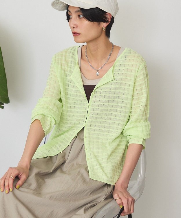 AMERICAN HOLIC シアーチェックカーディガン Lime Green