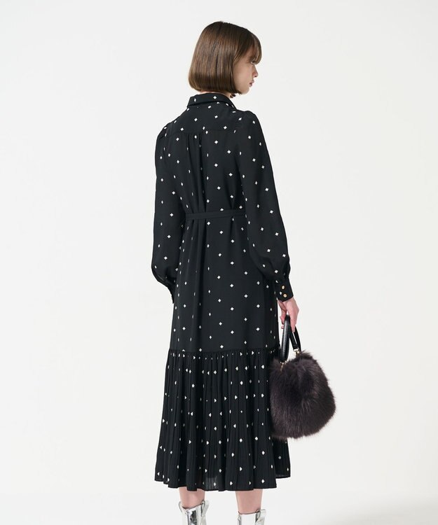 GRACE CONTINENTAL ベルト付刺繍ロングワンピース ブラック