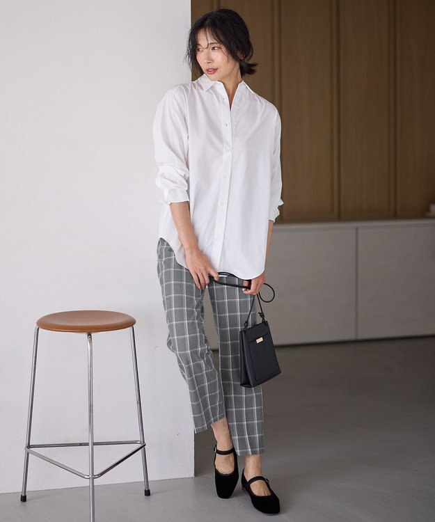 ANY 【洗濯機可/ストレッチ/ウエストゴム/裏起毛】マルチファンクションストレッチチェックテーパードパンツ グレーチェック