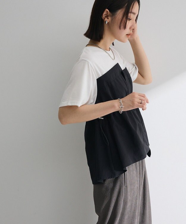 Green Parks ビスチェドッキングドロスト５分袖プルオーバー Khaki