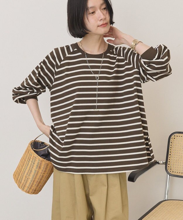 AMERICAN HOLIC フレアラグランボーダーロンＴ Brown