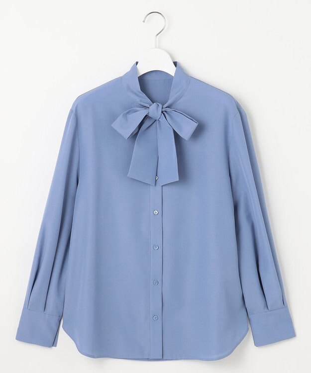 自由区 【洗える】ナチュラルタッチボウタイ ブラウス ライトブルー