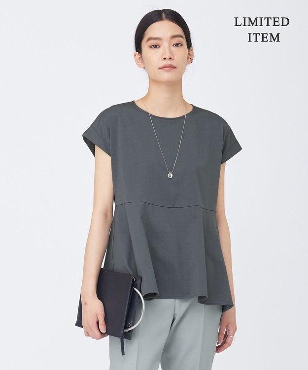 ICB L 【WEB限定・洗える】綿エステル天竺 へプラムカットソー チャコール系