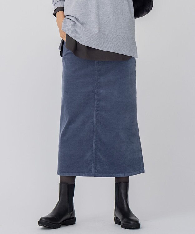 23区 【洗える】23区DENIM ベルベットストレッチ Aライン スカート ブルーグレー