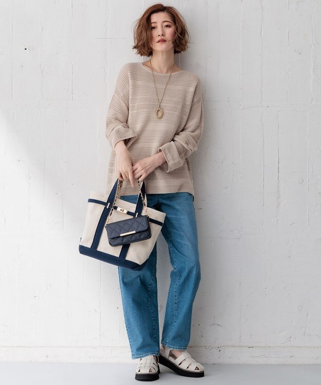 23区 【洗える】レーシーコットンコード ニット ベージュ系