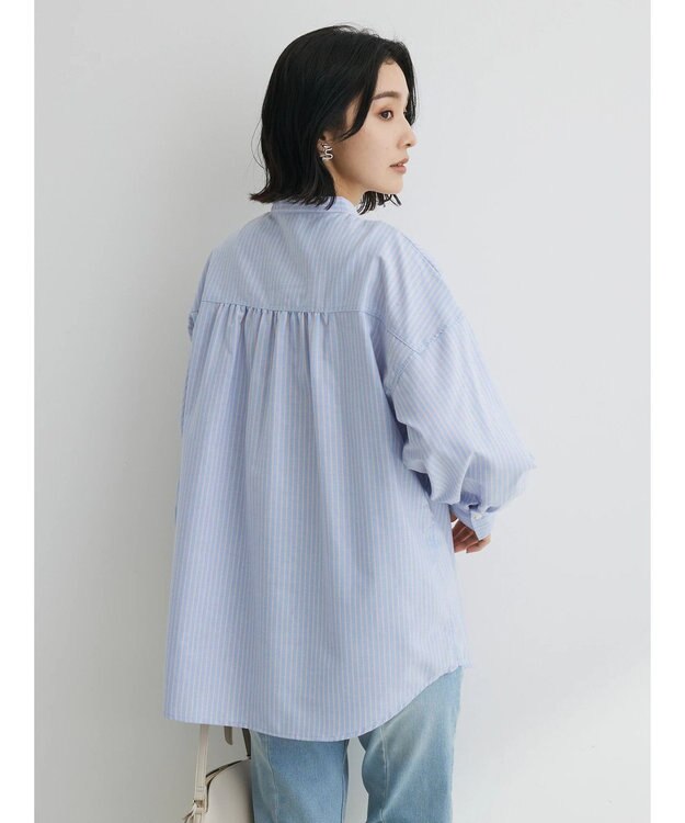 Green Parks ストライプレースアップシャツ Stripe