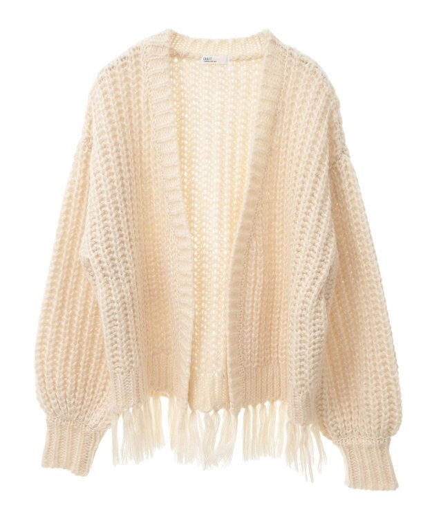 CRAFT STANDARD BOUTIQUE 洗える/フリンジニットカーディガン Ivory