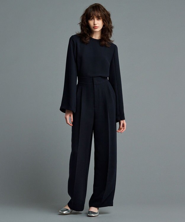 uncrave 【防シワ・洗濯機洗い可】ウォッシャブルダブルクロス スリットスリーブ ブラウス（uncrave STANDARD） ネイビー