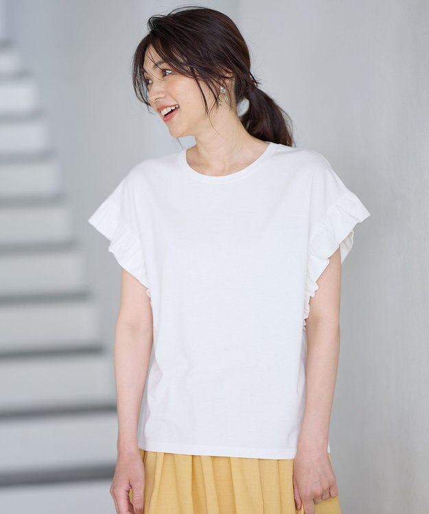 ANY ストレッチピケフリルTシャツ ホワイト