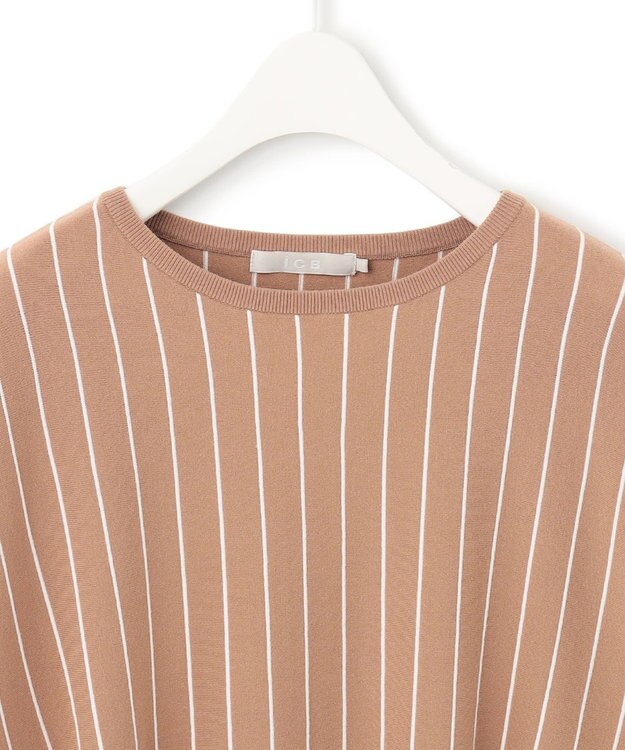 ICB L 【洗える】ヴィスコースワイド ストライプ柄プルオーバー ラディッシュブラウン柄系