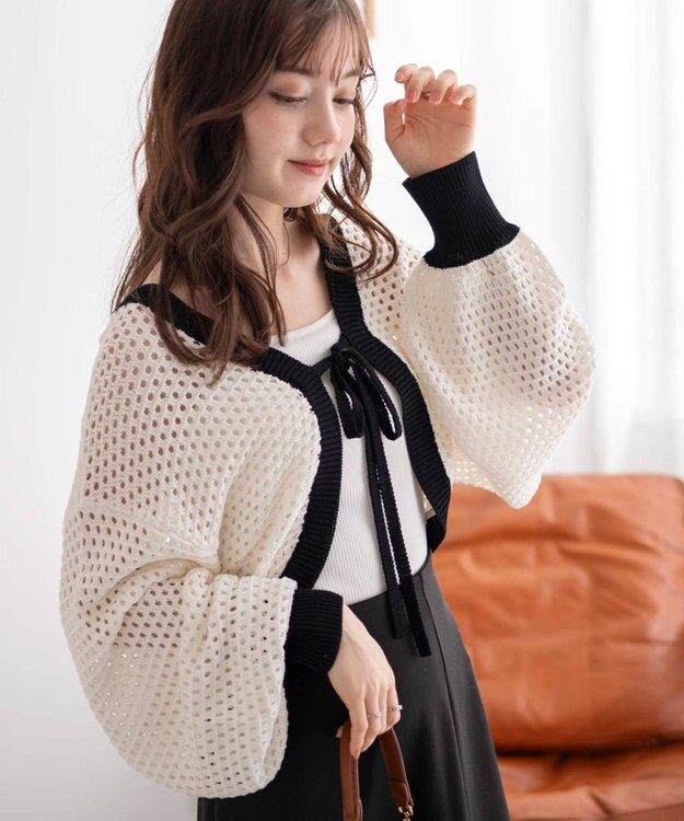 WEGO 【紫外線対策/手洗い可】メッシュリボンボレロ ホワイト