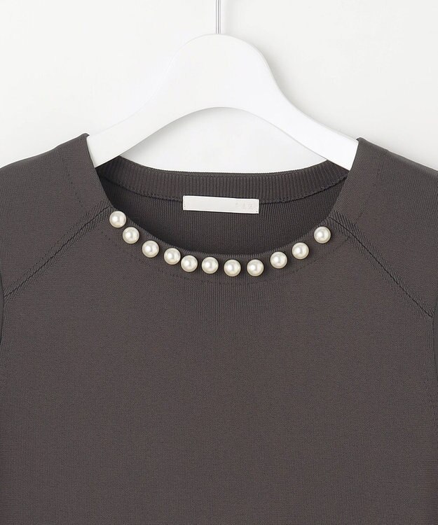 自由区 【洗える】パールディティールニット ワンピース ダークグレー