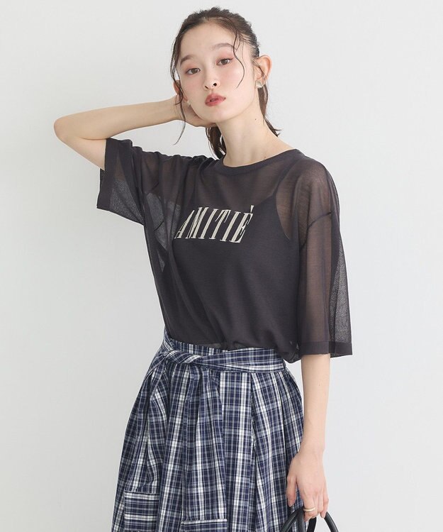 earth music&ecology 【接触冷感】ロゴ刺繍シアープルオーバ Charcoal Gray