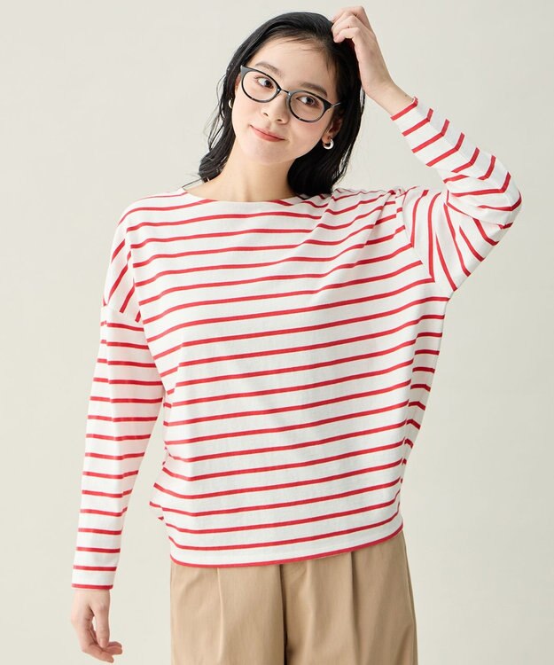 ANY L コクーンボーダープルオーバー レッド