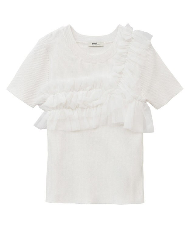 earth music&ecology アシメチュールフリルニットプルオーバー Ivory