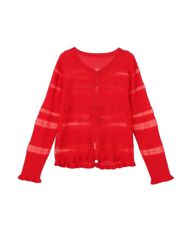 earth music&ecology シアーボーダーニットカーディガン Red