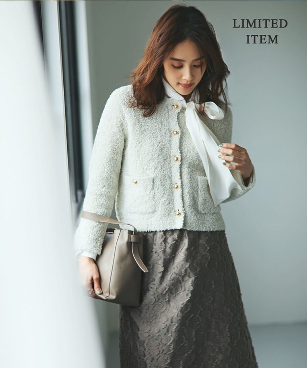 ICB 【WEB限定・洗える】 ドレープサテン ボウタイブラウス オフホワイト系