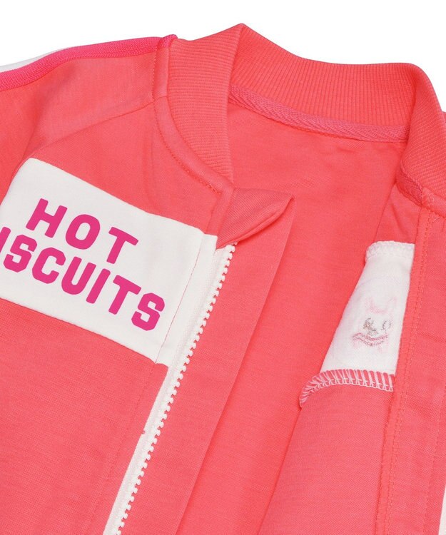 MIKI HOUSE HOT BISCUITS 【70-80cm】 〈ジャージ素材〉スポーティカバーオール ピンク