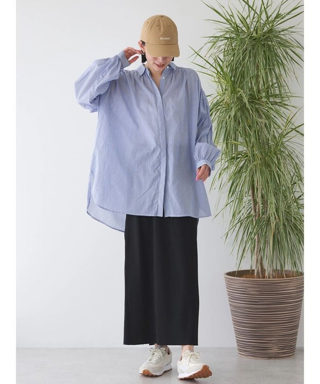 AMERICAN HOLIC カルゼギャザーシャツチュニック Stripe Navy