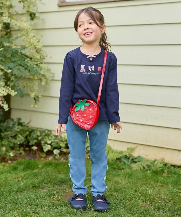 ANY KIDS テディベリー刺繍 長袖Tシャツ ネイビー