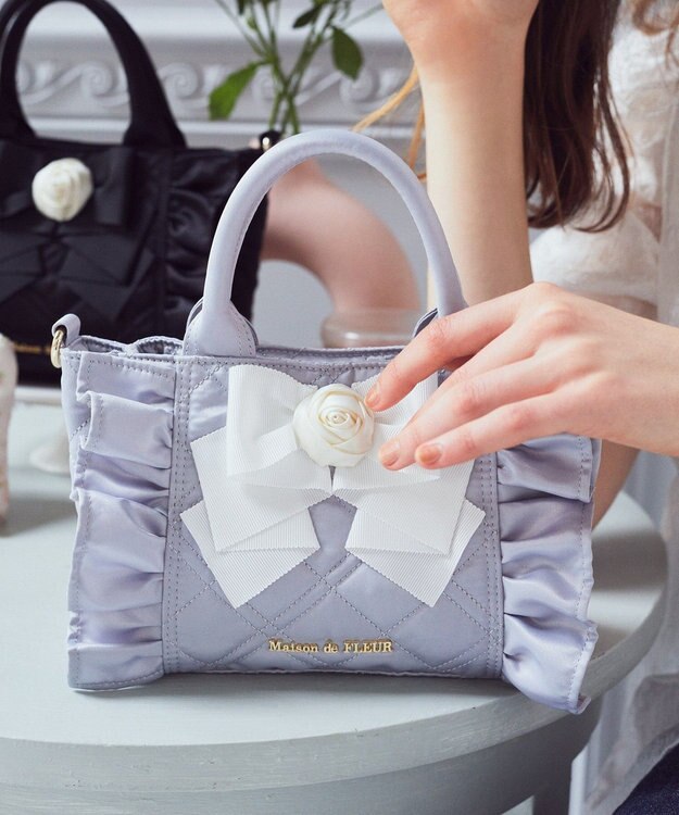 Maison de FLEUR ローズ2Wayキルティングミニトートバッグ Grayish Blue