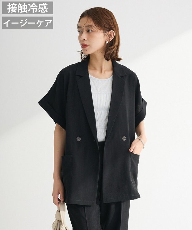 Green Parks 麻調フレンチスリーブジャケット Black